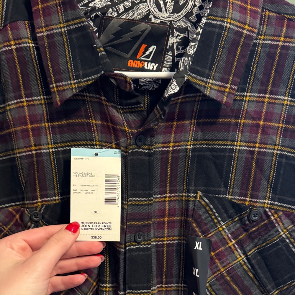 AMPLIFY Men’s XL Multicolor Plaid Casual Shirt - Picture 2 of 4